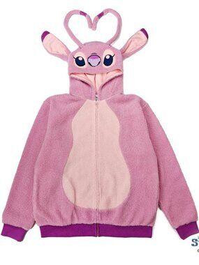 BNWT DISNEY LICENSED LILO AND STITCH UNISEX FULL ZIP HOODIE PINK US MEDIUM (M)